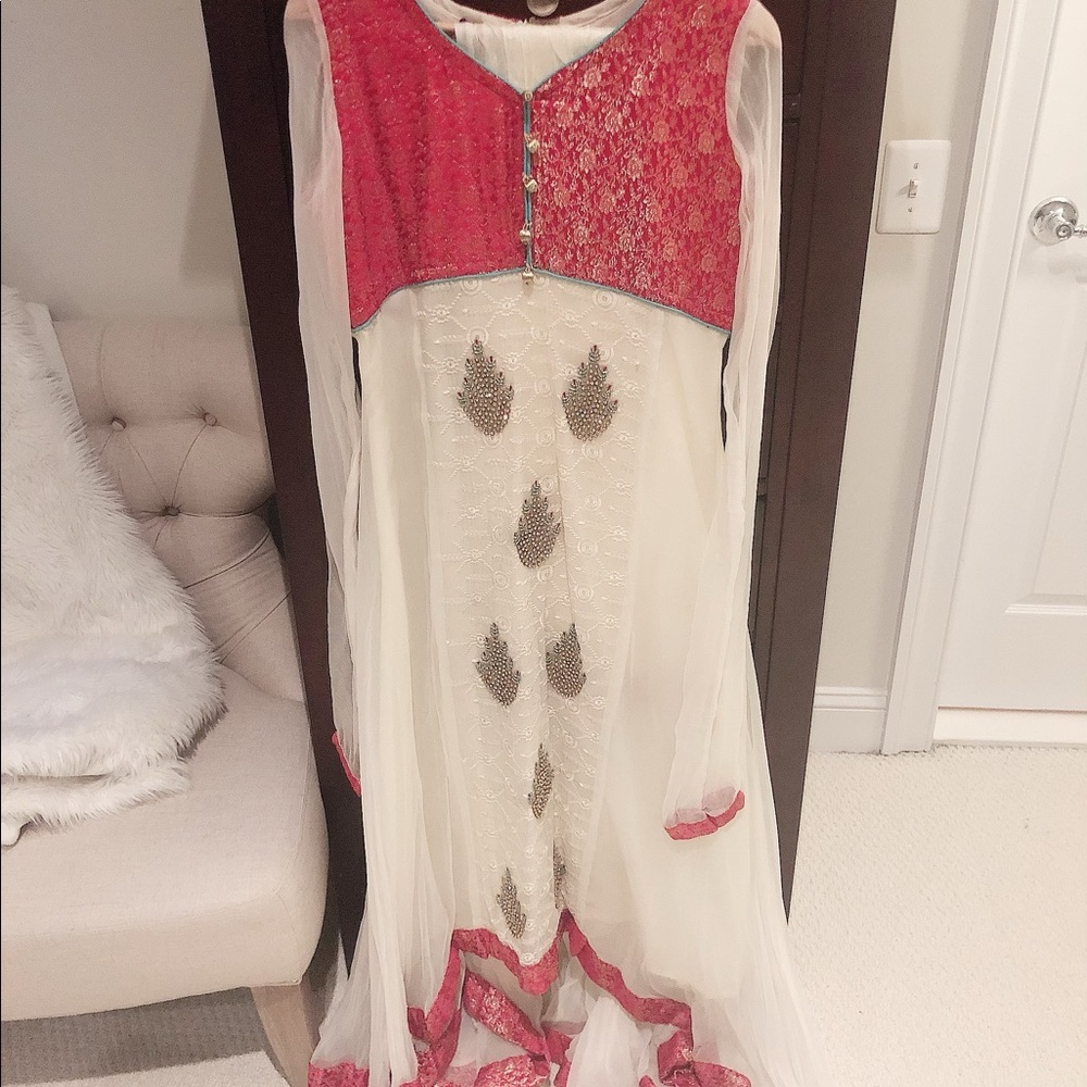 Red and Ivory Shalwar Kameez Indian Pakistani